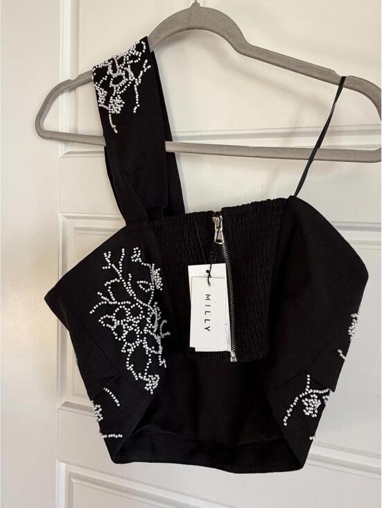 Milly Women’s Beaded Embroidery Top Black Size L $295 - Picture 4 of 7